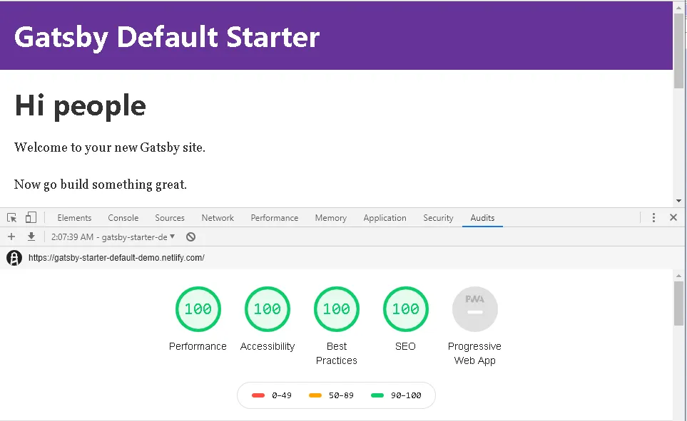 Official GatsbyJS starter audit